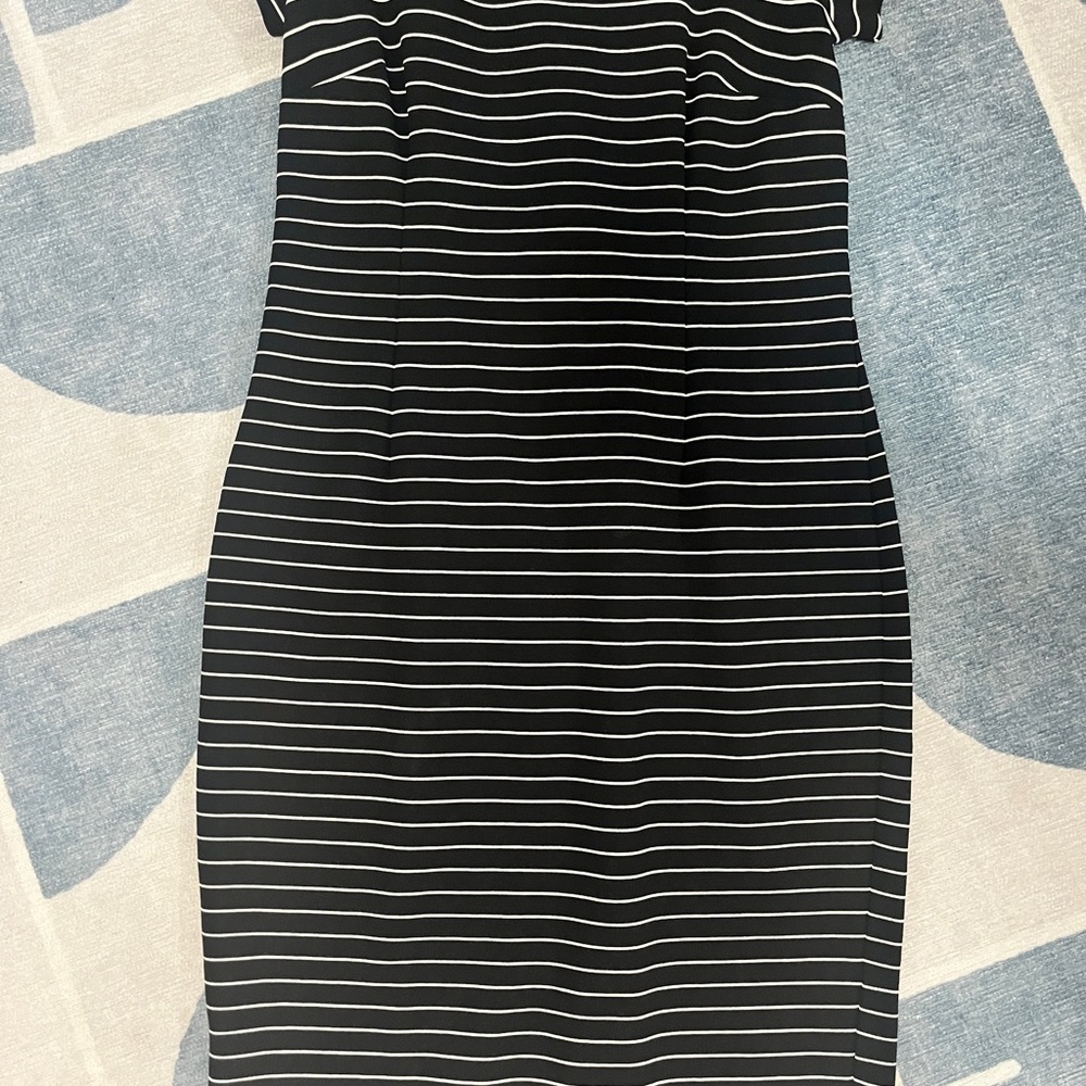 Elegant Ann Taylor Black and White Striped Dress petite small